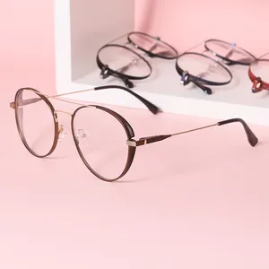 2023 new Vintage Design Metal Optical Frames Brown Double Bridge Prescription Glasses Myopia Hyperopia Black Blue Unisex Spectacles optical frames