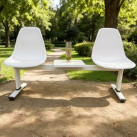 Banc d'attente double avec plateau de rangement central, chaise d'attente publique en plastique rigide, structure de réception en métal robuste