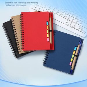 Ensemble de blocs-notes spirales portables avec logo personnalisé, porte-stylo, bloc-notes en papier kraft imprimé en sérigraphie, notes autocollantes, promotionnel pour les salons professionnels - Product Image 4