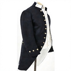 Manteau long en laine noire pour homme, style queue-de-pie historique, coupe droite, fermeture à boutons recouverts, col montant, vêtements d'extérieur - Product Image 2