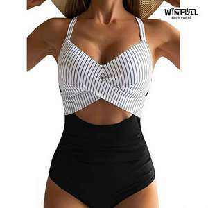 ชุดว่ายน้ำบิกินี่ผู้หญิงแบบเซ็กซี่ ดีไซน์ผูกเชือกเว้าหลัง โชว์หลังเปลือย ทรงเข้ารูป แต่งโลโก้ด้านหน้า สีพื้น - Product Image 6