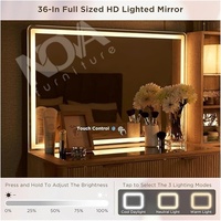 Coiffeuse cannelée avec miroir LED éclairé et prise de courant, multifonctionnelle, moderne, pour chambre, salle de bain, appartement, coiffeuse cosmétique