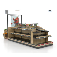 Modern ontworpen dubbelzijdige houten displaystandaard voor vers fruit en groenten, supermarkt rek, heavy duty, groothandel uit de fabriek