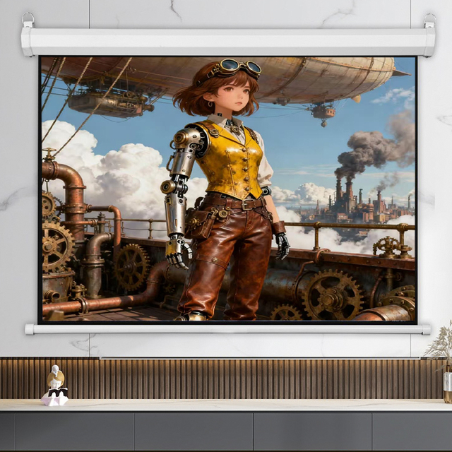 Smart Home Motorized Electric Projection Screen 16:9 4K HDR Supported 60-150 Inch Tubular Motor Portable