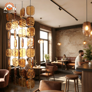 Lampadario Moderno di Lusso con Effetto Ondulato in Vetro Ambrato, Lampada <span class=keywords><strong>a</strong></span> <span class=keywords><strong>Sospensione</strong></span> Creativa per Arredamento Casa, Hotel e Showroom - Product Image 3