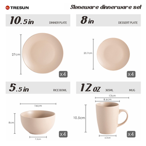Vajilla de Lujo Moderna de 16 Piezas de Cerámica <span class=keywords><strong>Gres</strong></span> Apta para Microondas, Juego de Loza Clásica Esmaltada Color Piedra Beige Brillante para 4 Personas - Product Image 5