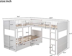 Letto in pino letto matrimoniale letto a castello a forma di <span class=keywords><strong>L</strong></span> con 2 cassetti e 2 scale - Product Image 5