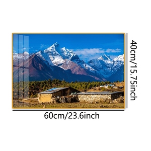 Quadro in Porcellana Cristallina 60x40cm - Villaggio Himalayano e Picchi di Montagna Innevati, Decorazione Incorniciata - Product Image 1