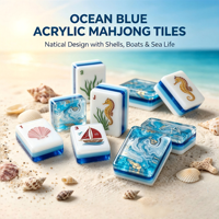 Collection Mahjong Aqua Tide : Dos en marbre turquoise, animaux marins scintillants dorés, motifs coquillages élégants, Mahjong aquatique en acrylique