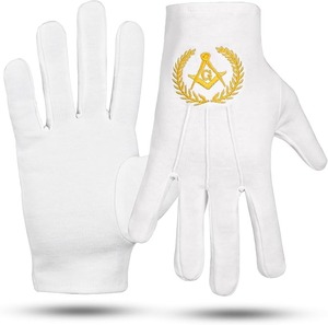 Guantes de Algodón Grandes Dorados Uzair Umair Masonic Past Master, 2 Pares, 100% Algodón, Blancos en Venta - Product Image 1