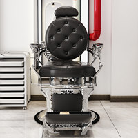 Fauteuil de Barbier Moderne et Simple en Acier Inoxydable pour Salon de Coiffure, Chaise de Rasage du Visage en Cuir Épaissi, Pliable et Rétro