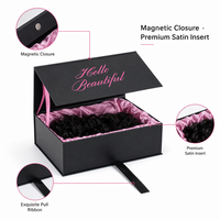 Emballage de Luxe pour Perruques en Gros, Boîte Noire avec Fermeture Magnétique, Boîte Cadeau Personnalisée avec Logo