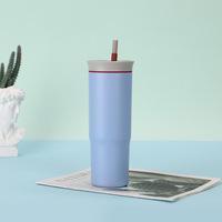Gobelet isotherme droit en acier inoxydable double paroi de 24 oz avec paille, couleur macaron, isolation sous vide, sans BPA, écologique, cadeau d'affaires