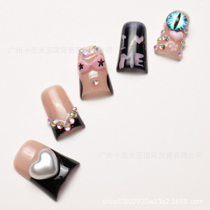 Faux ongles manuels à presser taille L, motif cœur et strass œil pour femme - Product Image 3