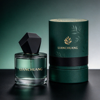 Flacon de parfum en verre cylindrique court de 50 ml, vide, avec bouchon géométrique facetté, emballage de luxe pour flacon de parfum avec logo personnalisé