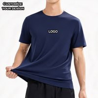 Kaos Pria Lengan Pendek Poliester Custom Grosir, Cetak DTG Pinhole, Elastis, Ringan, untuk Latihan, OEM
