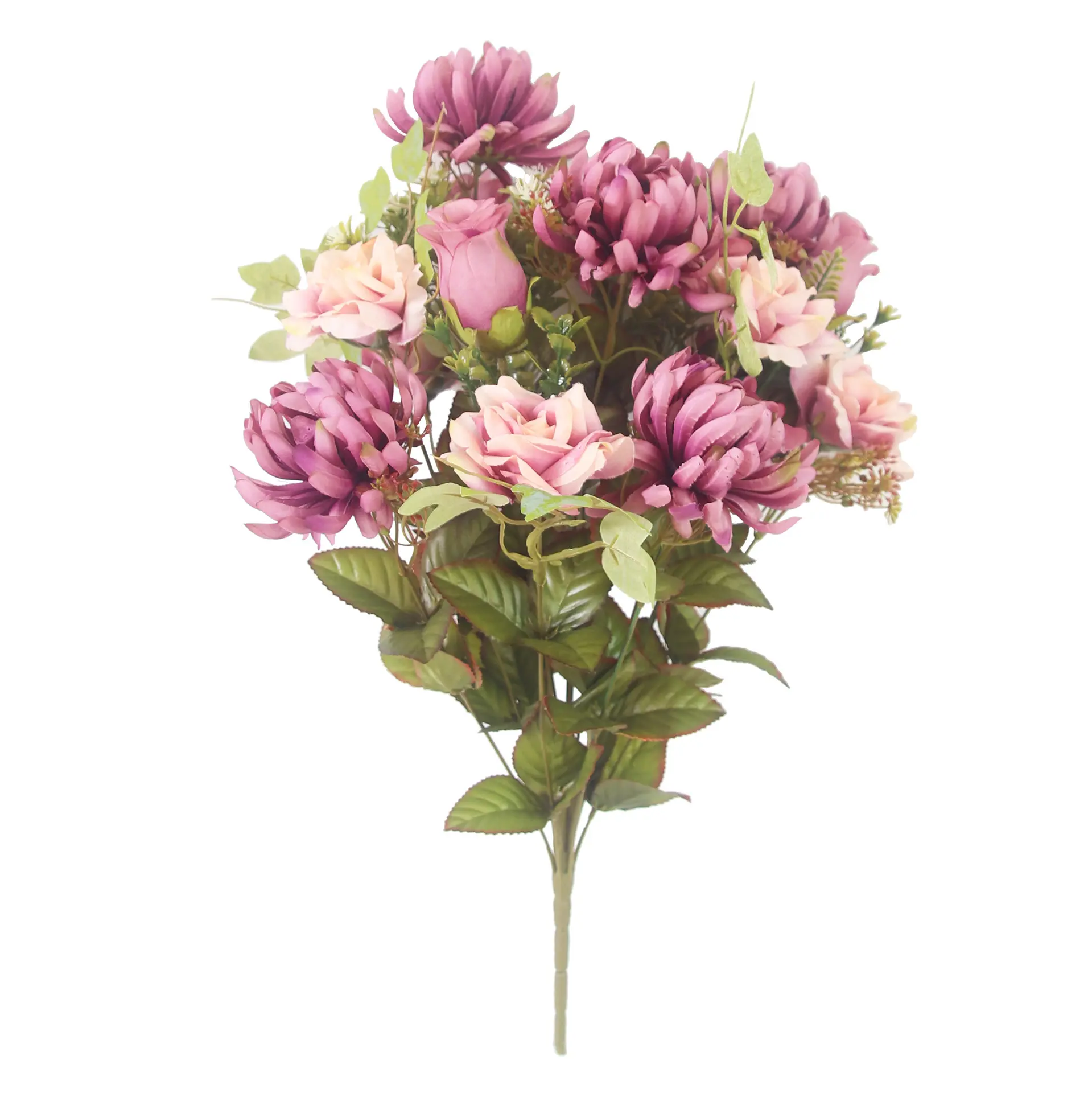 Wholesale Customized Mixed Rose and Mum Bush Silk Flowers x18