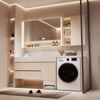 Meuble-lavabo de salle de bain intégré moderne avec machine à laver et lavabo, comptoir de lavage pour toilettes
