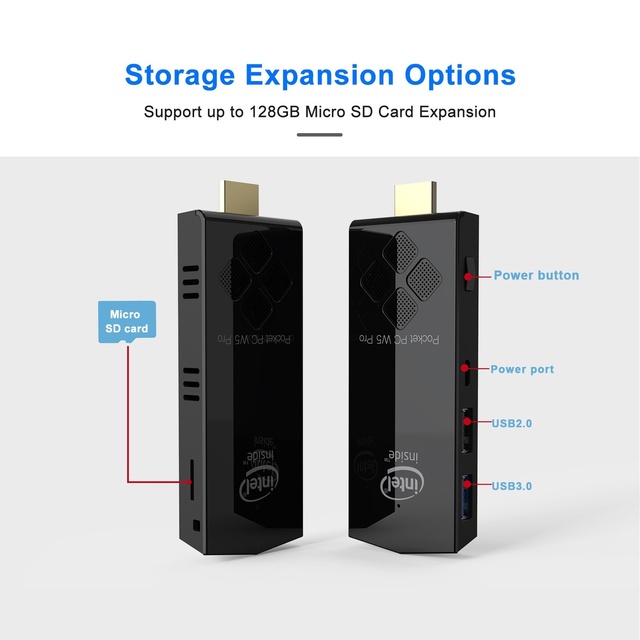 W5 PRO Mini PC Z8350 Quad-Core 2G/32G Win10 Home & Office Computer Stick with Built-in Graphics and 1-Year Warranty