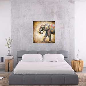 Arte de Pared en Blanco y Negro, Decoración Boho para Dormitorio, Cuadros de Elefantes, Mandala Gris para Baño, Pinturas en Lienzo, Arte Enmarcado de Animales Grises - Product Image 4