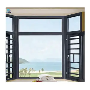 3 paneles Triple manivela ventana abatible delgada rotura térmica aluminio ventana abatible manivela