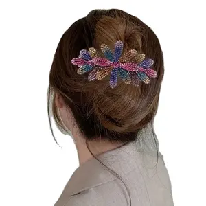 Women Girls hair clip full rhinestone springs Hollow daisy flower hair clips Hairgrip