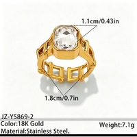 Anillos Ajustables R307 de Acero Inoxidable con Baño de Oro de 18K y Circonita Cúbica, Anillos Geométricos Apilables para Mujer