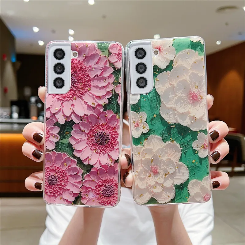 INS Vintage Style Oil Painting Flowers Phone Case For Samsung Galaxy A53 A13 A52 A72 A32 5G S22 Ultra Note 20 Soft Epoxy Case