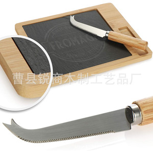 Plateau à fromage en bambou Sharp Business avec insert en ardoise 25x20cm, plateau de service à fromage réversible et portable avec couteau - Product Image 4
