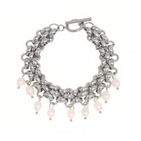 Ensemble collier et bracelet en acier inoxydable avec pendentif perle et chaîne dorée - Bijoux de clavicule vintage tendance, best-seller