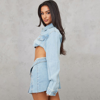 Ensemble deux pièces pour femme, style doux, jupe mini en jean vieilli écologique et blazer, au-dessus du genou, idéal pour l'été