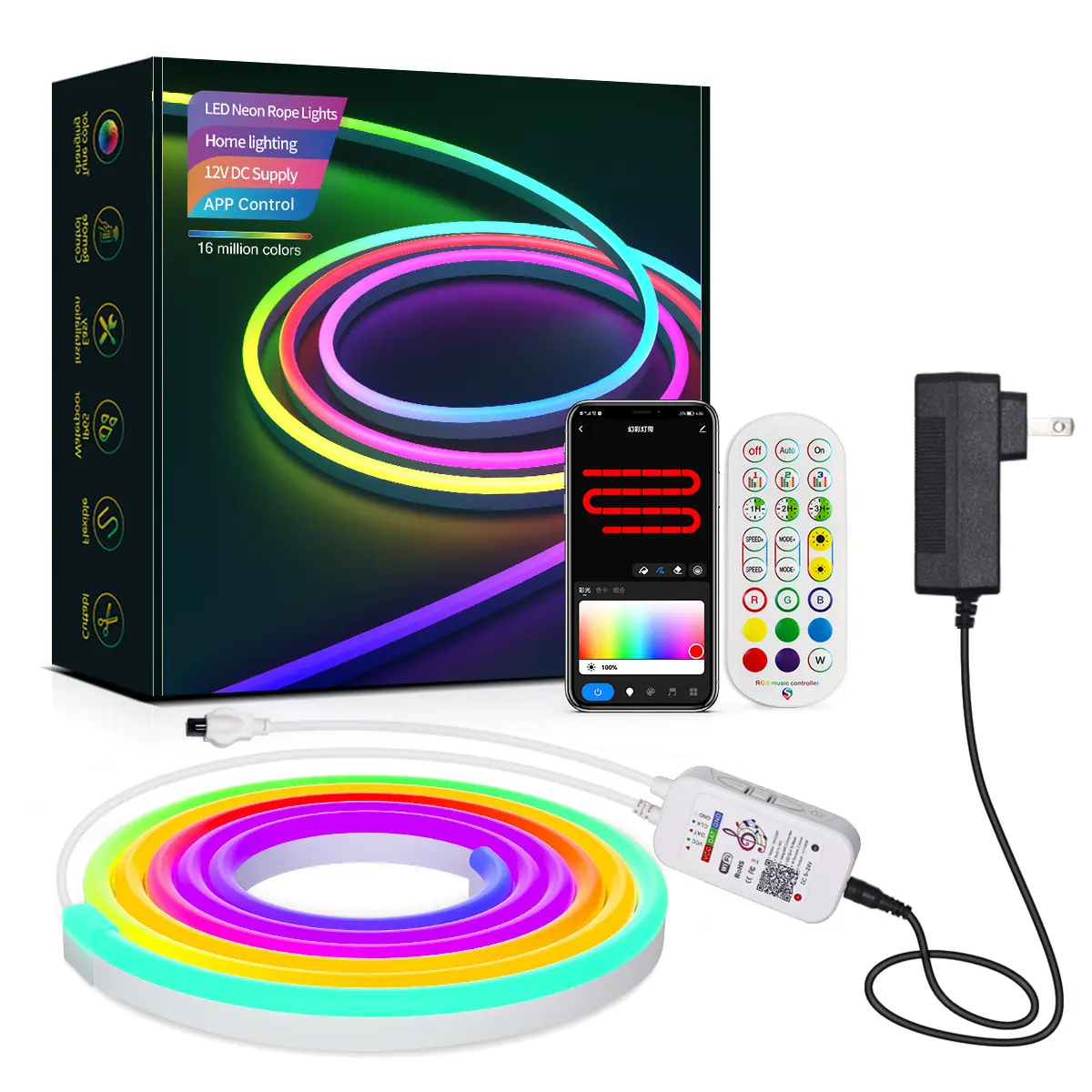 ไฟบ้านอัจฉริยะ Wi-Fi บลูทูธ12V ไฟ LED แถบไฟกลางคืน RGB กันน้ำ IP65แถบไฟนีออน2M 3M 5M