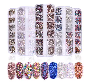 12-pack flat back rhinestone Symphony AB and shiny strip boxed 1440 pcs nail rhinestone