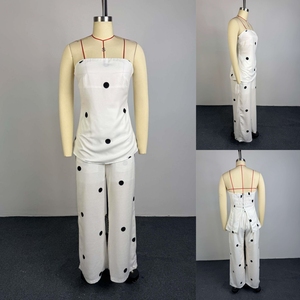 J5212 Trendy Summer Women Boutique Street Wear Polka Dot Print Sleeveless Tube <strong>Tops</strong> <strong>and</strong> Wide Leg Pant 2 Piece <strong>Set</strong> <strong>for</strong> <strong>Ladies</strong> - Product Image 4