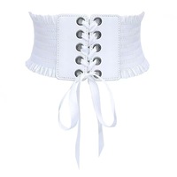 Ceinture large pour femme, ajustable à la taille, avec dentelle à pampilles, garniture décorative en dentelle, nœud, boucle en fer et bouton-pression, longueur 65 cm
