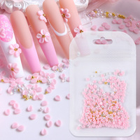 Manik-manik Emas Putih Grosir, Rhinestone 3D, Aksesoris Permata Plastik untuk Seni Kuku Musim Panas, Bunga Akrilik Pink, Bling-bling