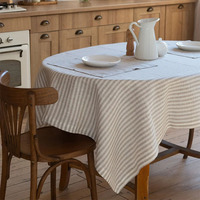Nappe de table à rayures carrées lavable gris clair imperméable au toucher Nappe de table en tissu 100% coton lin