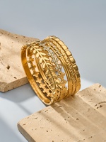 Bracelet jonc en acier inoxydable plaqué or 18 carats, étanche et inaltérable, avec fermoir en forme de feuille et zircon, pour femme