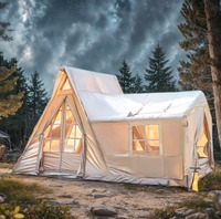 Tente de camping familiale gonflable beige de 12 mètres carrés pour 8 à 10 personnes avec lanterneau à colonne d'air et ouverture pour cheminée