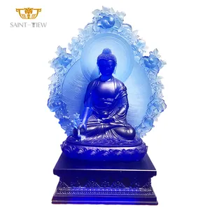 Grote Custom Techniek Kristallen Glazen Wijden Boeddhisme Tempel Decor Vergulden Boeddha Standbeeld Sculptuur