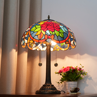 Lampes de table européennes, lampe de restaurant à fleurs roses, lampe de lecture antique en verre teinté de 16 pouces