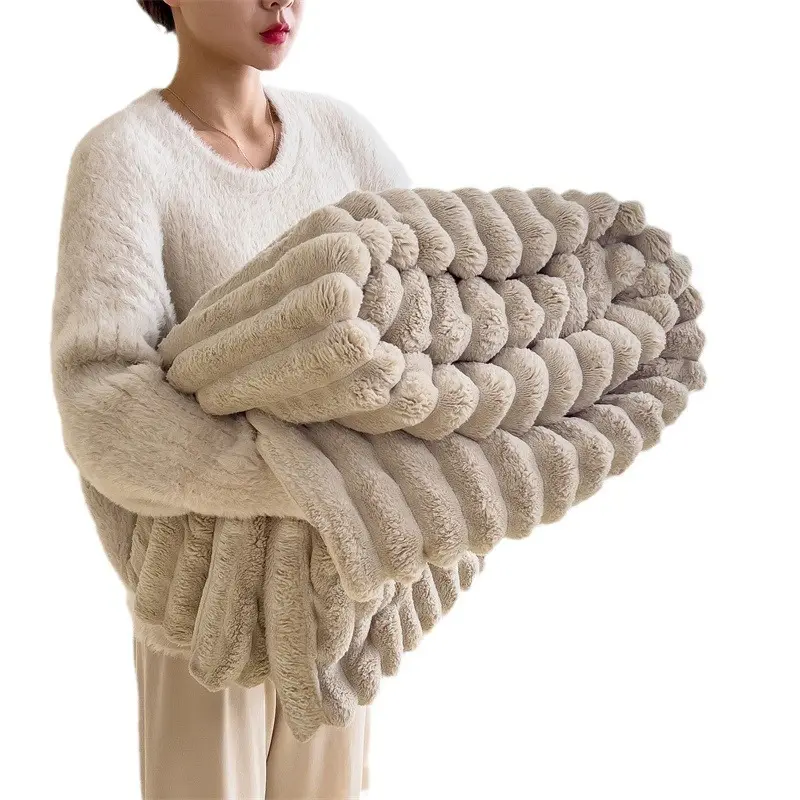 sherpa fleece like super thick blanket solid design queen size king size office short nap thick warm blanket