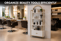 Étagère de présentation moderne à LED avec structure métallique durable pour salon de beauté, cosmétiques, soins de la peau, présentoir de vente au détail, spa, boutique, écologique