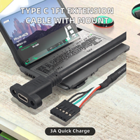 USB 3.1 Tipe C 2m kabel ekstensi Panel pendek, sekrup dudukan, lubang 2A, pengisian cepat, fungsi micro-usb untuk sinkronisasi Data 1 kaki/30cm