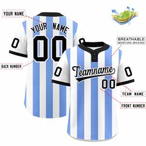 Camiseta de Softbol Personalizada con Rayas Blancas y Azul Claro, Auténtica, de Dos Botones - Product Image 2