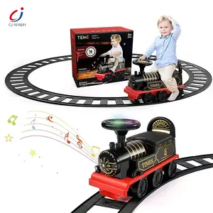 Çocuklar hediye demiryolu rayı seti oyuncak plastik binmek retro elektrikli noel tren