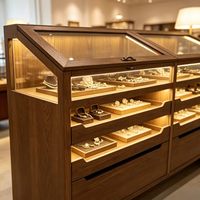 Vitrine à bijoux éco-responsable éclairée par LED, dimensions personnalisables, construction durable, finition de haute qualité pour les magasins de détail