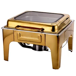 Prato de atrito elétrico FTS em aço inoxidável para buffet, prato de atrito quadrado dourado