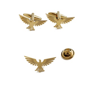 Broche e Abotoaduras de Águia Liso, Estilo Europeu Americano, Distinto, de Alta Qualidade e Requintado, Acessório Animal para Ternos e Casacos, em Ferro e Ágata - Product Image 5