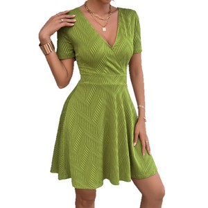 Casual Women's Solid Natural Breathable Eco-Friendly <b>A</b>-<b>Line</b> Polyester Short Sleeve Knee-Length <b>Dress</b> - Product Image 5